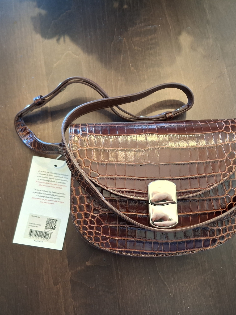 Sezane Claude Handbag In Chocolate Croc-Embossed Leather NWT